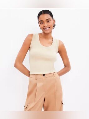 Loft Perfect Ribbed Scoop Neck Tank Top  Tan Size XS NWOT